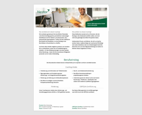 Produktblatt »Berufseinstieg«