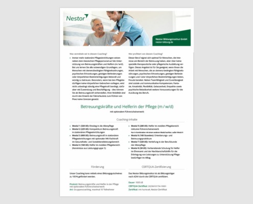 Produktblatt »Betreuungskraft Pflege«